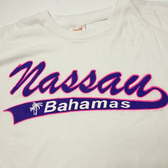 Nassau Bahamas T Shirt Mens 2XL White Blue Graphic Print Spell Out Dorsett - Picture 2 of 6